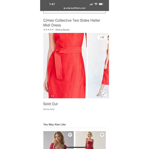 C/Meo Collective Two Sides Halter Red Midi Dress Women's Size S - Picture 7 of 16